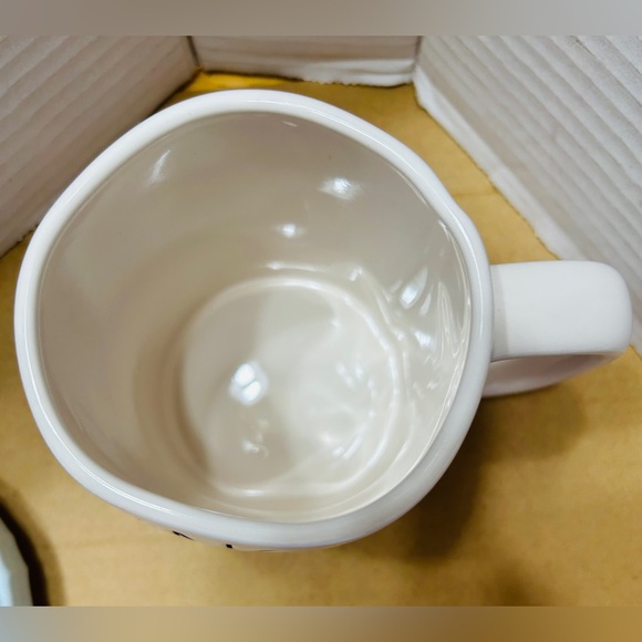 Rae Dunn mug with toboggan lid. White mug black letters, light blue top. - Picture 3 of 8